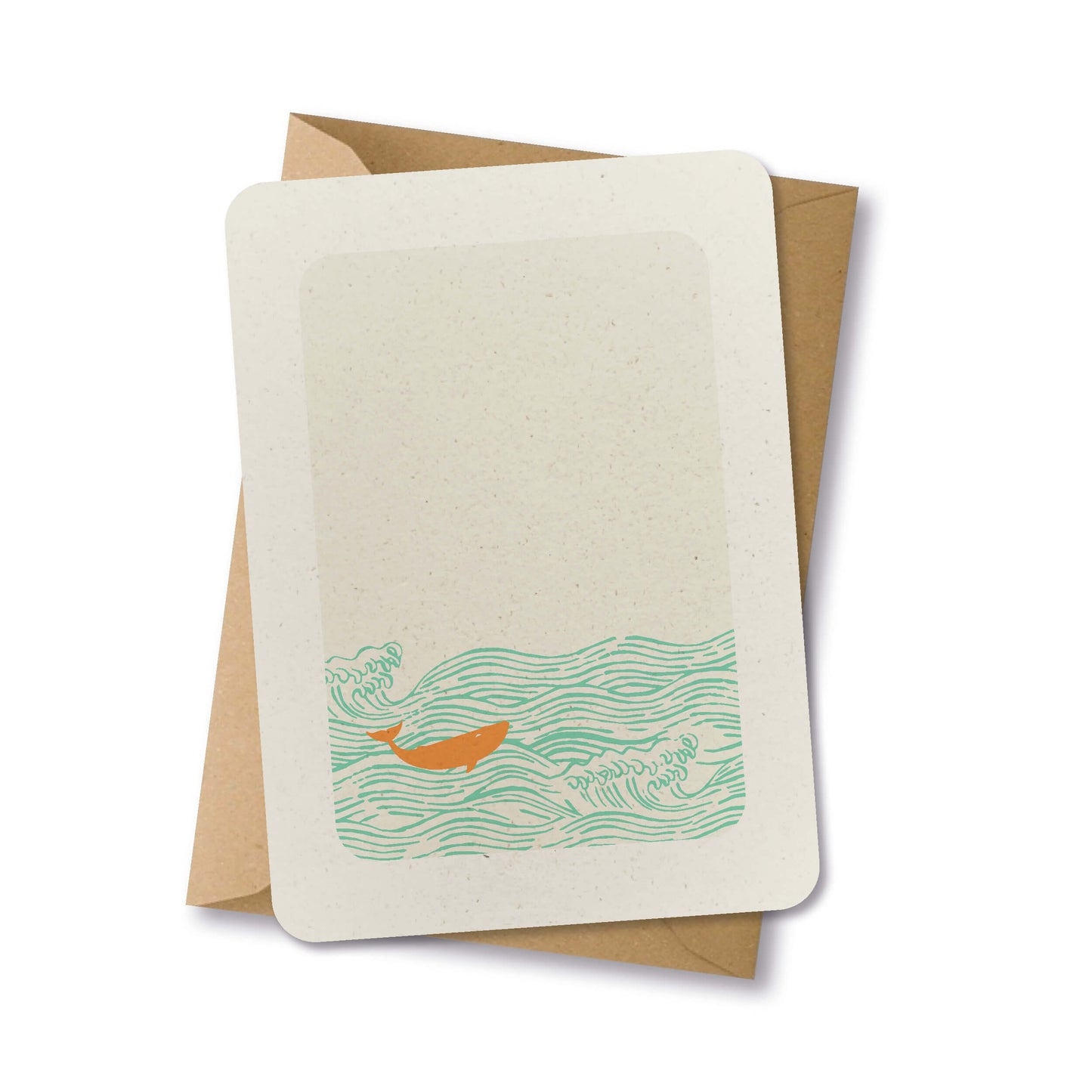 PAPERLOVER - Ansichtkaart duurzaam getekende oranje walvis in golven