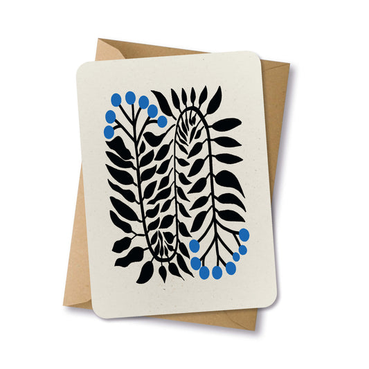 PAPERLOVER - Ansichtkaart duurzaam abstract bloemen zwart blauw - 10 stuks