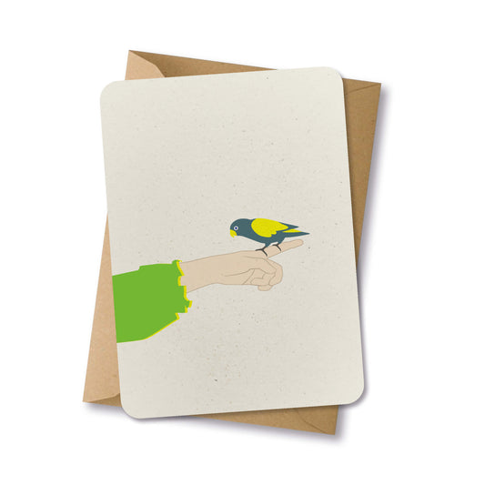 PAPERLOVER - Ansichtkaart duurzaam getekende vogeltje op hand