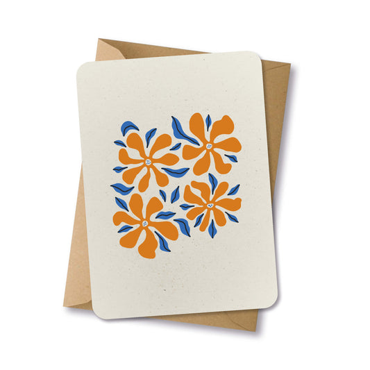 PAPERLOVER - Ansichtkaart duurzaam retro bloemen oranje blauw - 10 stuks