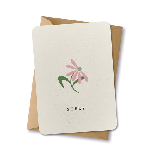 PAPERLOVER - Ansichtkaart duurzaam 'Sorry' met bloem roze