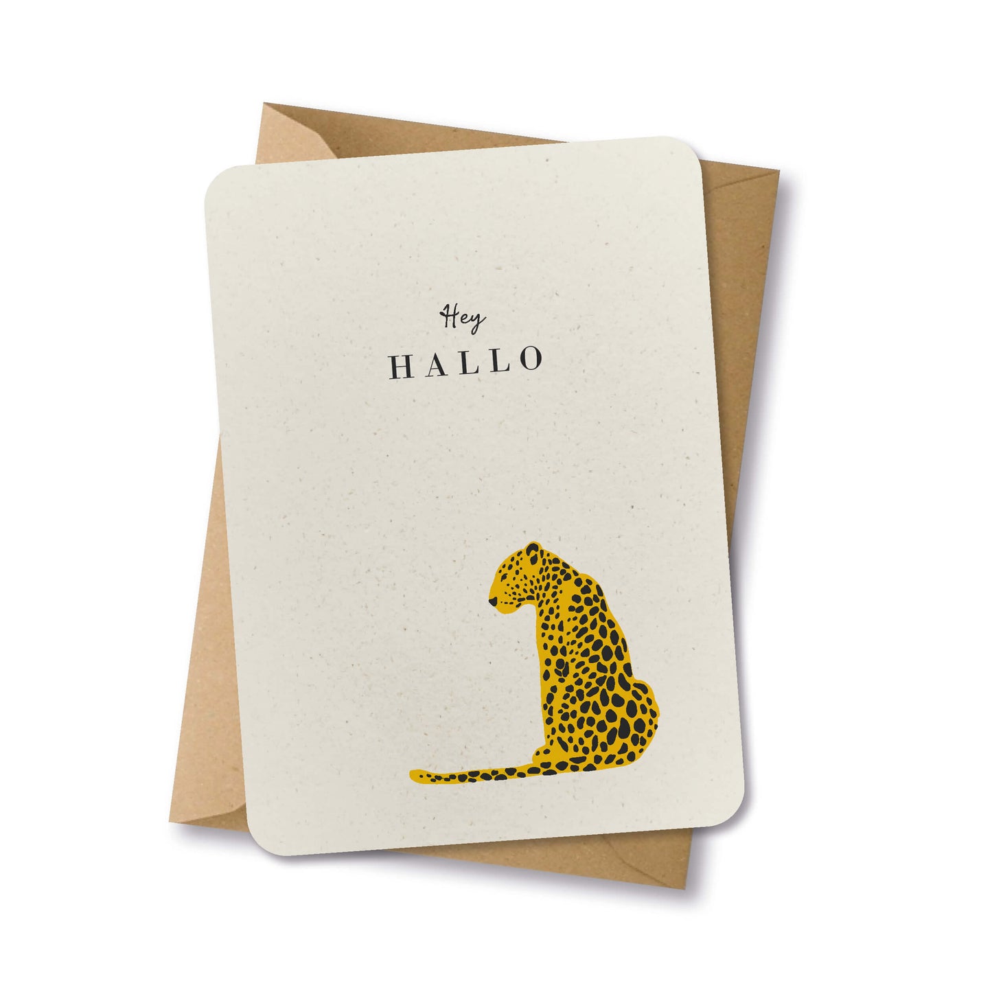 PAPERLOVER - Ansichtkaart duurzaam 'Hey Hallo' met luipaard
